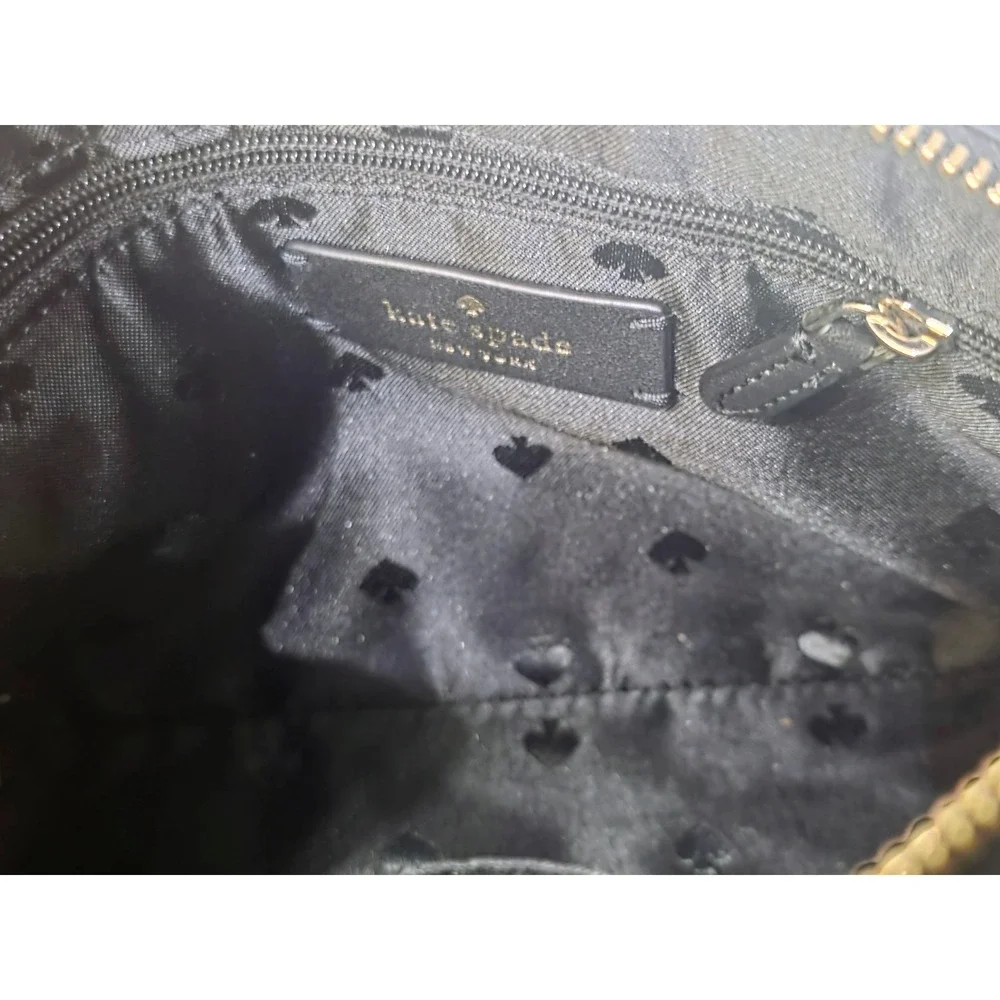 Kate Spade New York Black Glitter Dome Crossbody Bag Saffiano Leather Trim Small